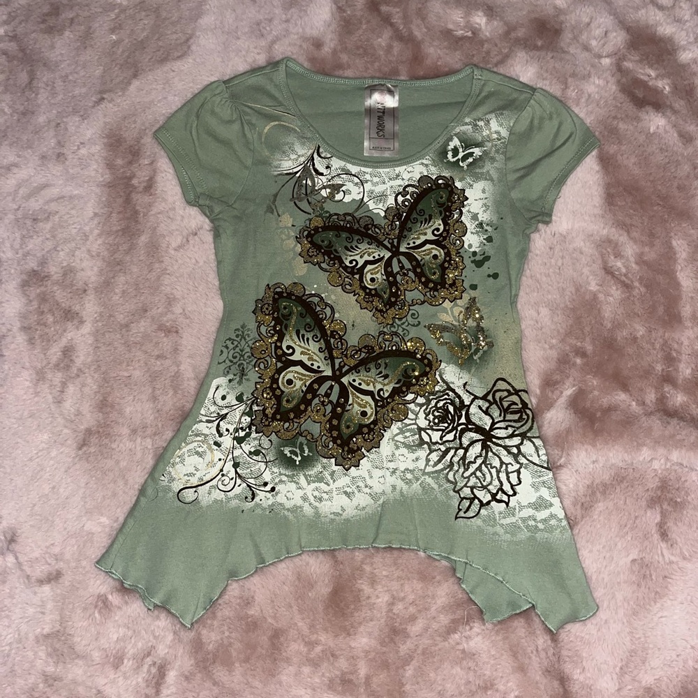 Green y2k/grunge/alt fairy butterfly shirt!
